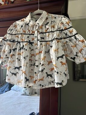 Maeve White Button-Front Shirt with Black & Tan Dog Print